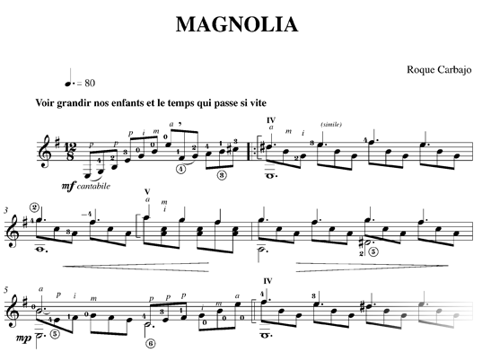 Magnolia guitare seule partition