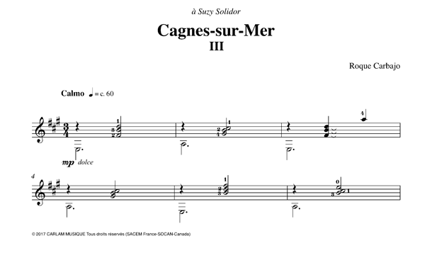 Cagnes-sur-mer solo guitar score