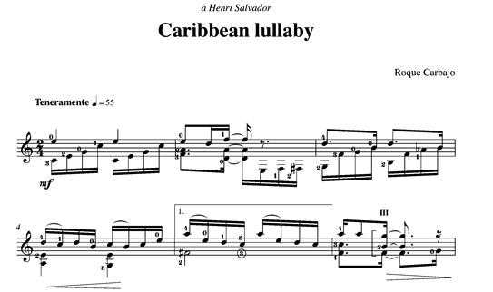 Caribbean lullaby solo guitar score