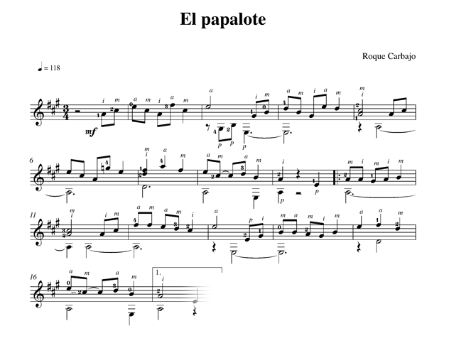 El papalote solo guitar score