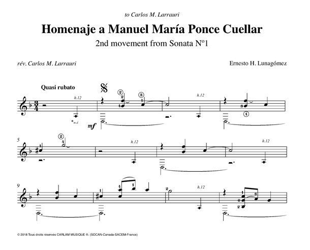 Homenaje a Manuel Maria Ponce Cuellar guitarra sola partitura