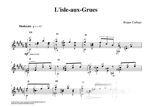 L'isle aux grues solo guitar score