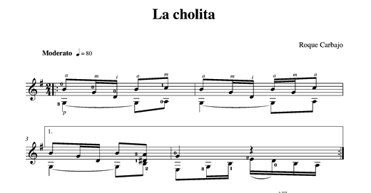 La cholita solo guitar score