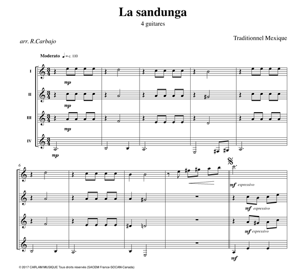 La Sandunga 4 guitars score
