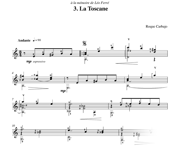 La Toscane solo guitar score
