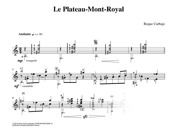 Le plateau mont-royal solo guitar score