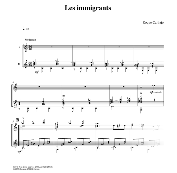 Les immigrants 2 guitars score