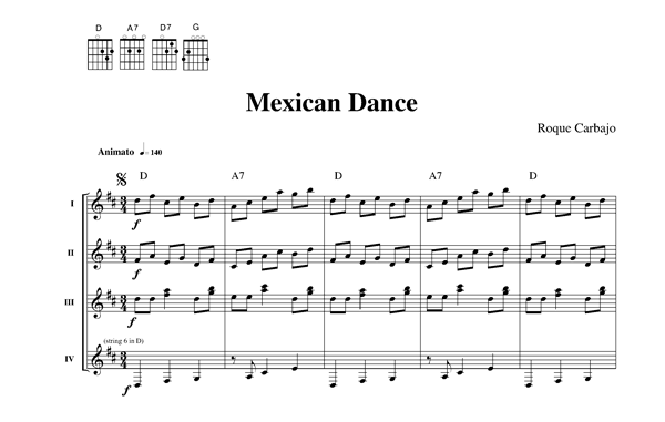 Mexican dance 4 guitars score