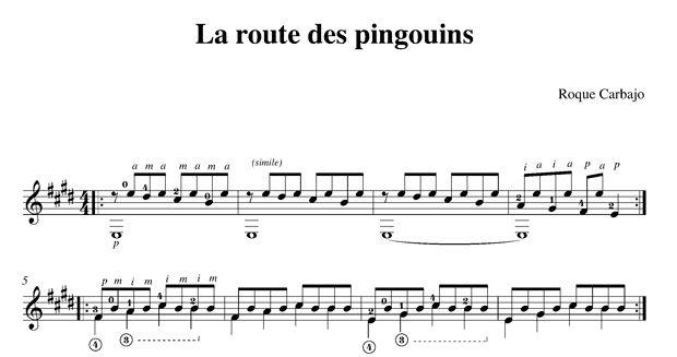 La route des pingouins guitarra sola partitura