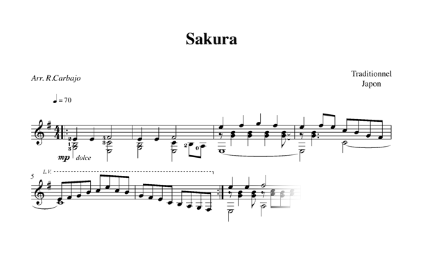 Sakura adaptación guitarra sola partitura