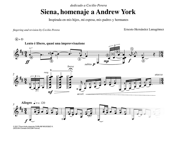 Siena, homenaje a Andrew York solo guitar score