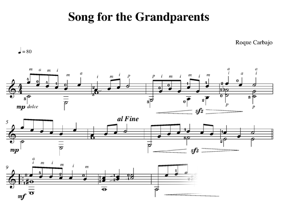 Song for the grandparents solo guitar score