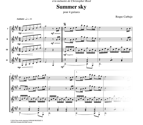 Summer sky 4 guitars score
