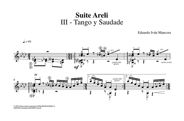 Tango y Saudade solo guitar score