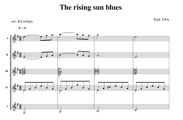 The Rising sun blues 5 guitars score