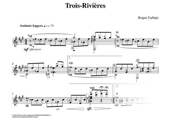 Trois-rivières solo guitar score