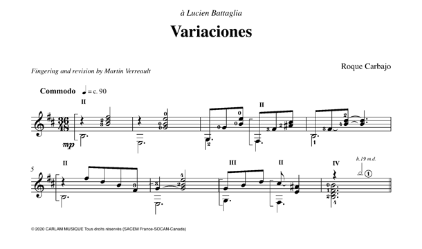 Variaciones solo guitar version Martin Verreault score