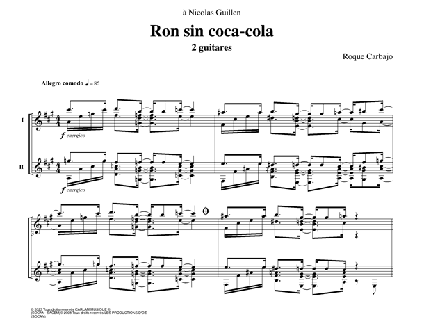 Ron sin coca-cola 2 guitars score